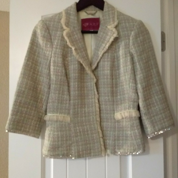 Tweed Blazer with Ruffle & Rhinestone Detailing - Picture 3 of 4